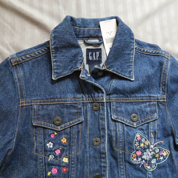 GapKids Girls Denim Jacket/Capri Butterflies & Flowers Outfit Sz 5/6 & 6 NWT - Picture 3 of 16